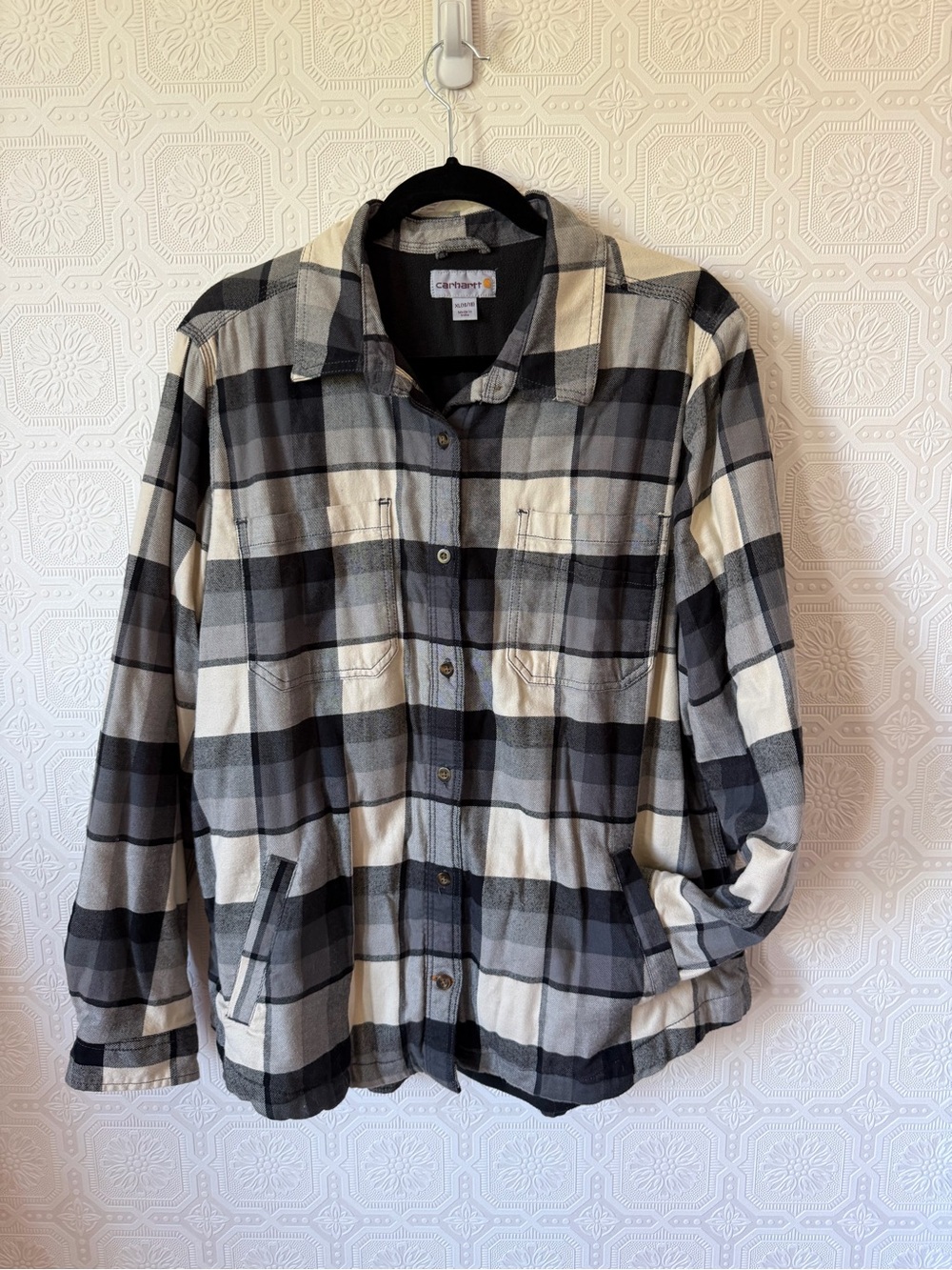 Carhartt Black & Cream Plaid Flannel Jacket Size XL